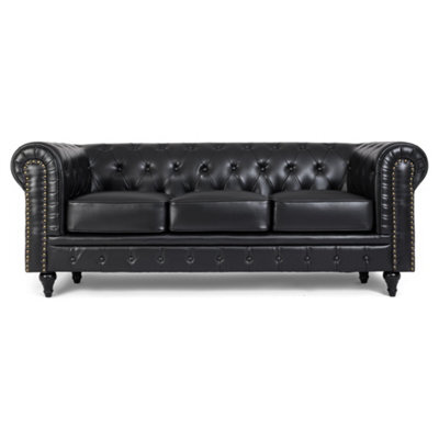 Bravich Chesterfield Faux Leather Button-Tufted 3-Seater Sofa - image 1