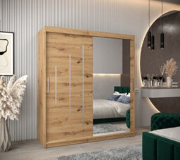 Arte Rustic Oak Artisan York Ii Sliding Door Wardrobe W1800mm H2000mm D620mm - Mirrored Storage With Silver Handles - thumbnail 2