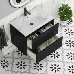 Royal Bathrooms Elmore 700mm Traditional Wall Hung 2 Drawer Bathroom Vanity Unit With Sintered Stone Basin - Matt Nocturne Black - thumbnail 5