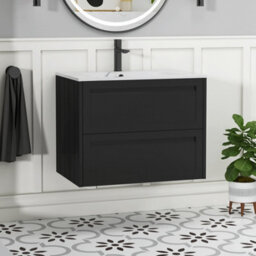 Royal Bathrooms Elmore 700mm Traditional Wall Hung 2 Drawer Bathroom Vanity Unit With Sintered Stone Basin - Matt Nocturne Black - thumbnail 1
