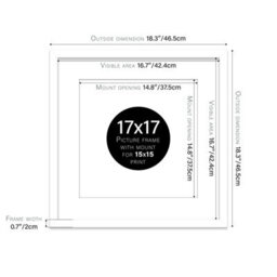 "17X17"" White Picture Frame - 17X17"" Square Frame With 15X15"" Mount For 17X17""/15X15"" Pictures Moderrn Style Thin Edge, 1 Pack" - thumbnail 2