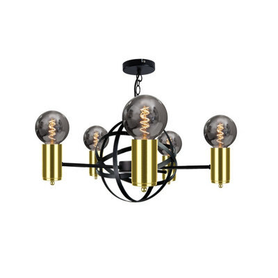 Luminosa Lighting Luminosa Solar Pendant Ceiling Light Black, Gold, 60Cm, 5X E27