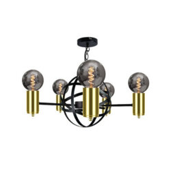 Luminosa Lighting Luminosa Solar Pendant Ceiling Light Black, Gold, 60Cm, 5X E27