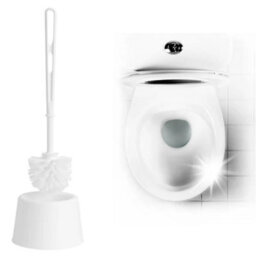 STAR SUPPLIES 1 X Deep Cleaning White Plastic Toilet Brush Set With Handle & Holder For Bathrooms & Washrooms
