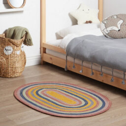 Beliani Kids Handwoven Jute Rug 70 X 100 Cm Oval Multicolour - Boho Flat-Woven. - thumbnail 2