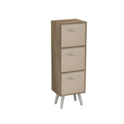 Urbn-Living Urbnliving 80Cm Height 3 Tier Oak Wooden Storage Bookcase Scandinavian Style White Legs With Beige Inserts - thumbnail 2