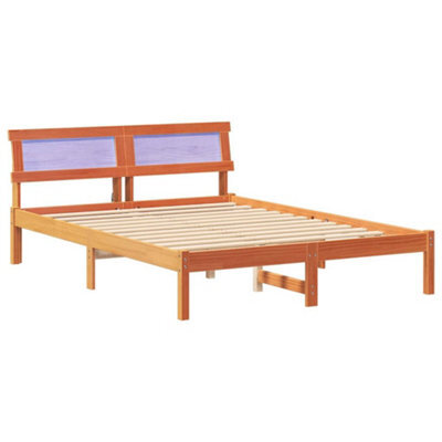 Berkfield Modern Bed Frame With Led Headboard In Wax Brown, 120 X 190 Cm, Solid Pine Wood - image 1