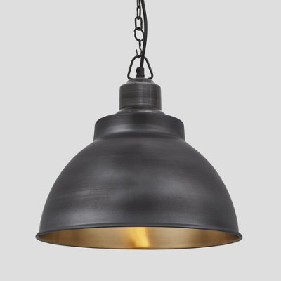 Industville Brooklyn Dome Pendant, 13 Inch, Pewter & Brass, Pewter Chain Holder - image 1