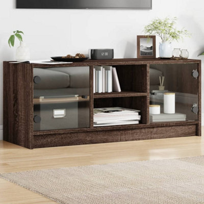 Walplus Tv Cabinet With Glass Doors Brown Oak 102X37X42 Cm