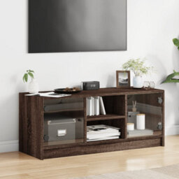 Walplus Tv Cabinet With Glass Doors Brown Oak 102X37X42 Cm - thumbnail 3
