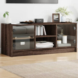 Walplus Tv Cabinet With Glass Doors Brown Oak 102X37X42 Cm - thumbnail 1