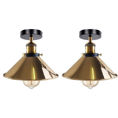 2 Pack Flush Mount Ceiling Lighting Metal E27 Base French Gold Cone Shade - image 1