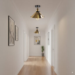 2 Pack Flush Mount Ceiling Lighting Metal E27 Base French Gold Cone Shade - thumbnail 5