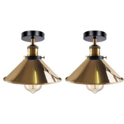 2 Pack Flush Mount Ceiling Lighting Metal E27 Base French Gold Cone Shade
