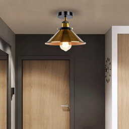 2 Pack Flush Mount Ceiling Lighting Metal E27 Base French Gold Cone Shade - thumbnail 2