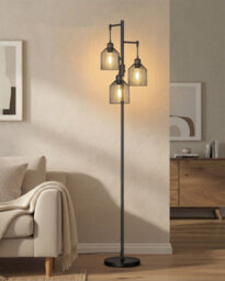 Ledrem Urbanlite Series 3 Way Floor Lamp Adjustable Dimming, Black Metal Shades, 3 E27 Led Bulbs Included, 176.5 Cm Tall - thumbnail 1