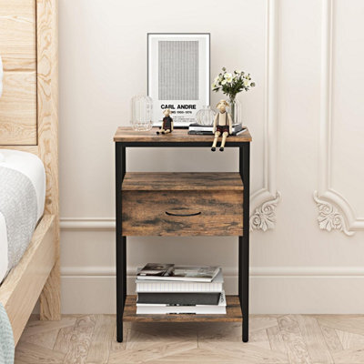 Xample Side Table With Charging Station, Narrow Bedside Table With 2 Sockets And 2 Usb Ports, 3-Tier Nightstand With Drawer,end Tables - image 1