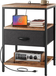 Xample Side Table With Charging Station, Narrow Bedside Table With 2 Sockets And 2 Usb Ports, 3-Tier Nightstand With Drawer,end Tables - thumbnail 2