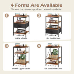 Xample Side Table With Charging Station, Narrow Bedside Table With 2 Sockets And 2 Usb Ports, 3-Tier Nightstand With Drawer,end Tables - thumbnail 5