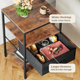 Xample Side Table With Charging Station, Narrow Bedside Table With 2 Sockets And 2 Usb Ports, 3-Tier Nightstand With Drawer,end Tables - thumbnail 6