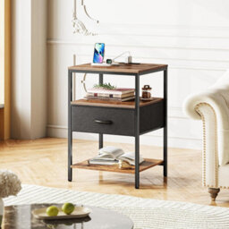 Xample Side Table With Charging Station, Narrow Bedside Table With 2 Sockets And 2 Usb Ports, 3-Tier Nightstand With Drawer,end Tables - thumbnail 8