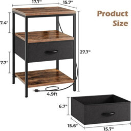 Xample Side Table With Charging Station, Narrow Bedside Table With 2 Sockets And 2 Usb Ports, 3-Tier Nightstand With Drawer,end Tables - thumbnail 9