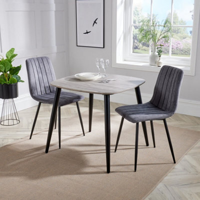 Core Products Aspen Grey Oak Effect 80Cm Square Dining Table With 2 Grey Fabric Straight Stitch Design Chairs - image 1
