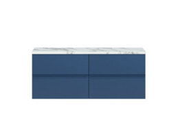Hudson Reed Urban Satin Blue Wall Hung 4 Drawer Vanity Unit And Laminate Worktop With Silent Close, 522 X 1205 X 390