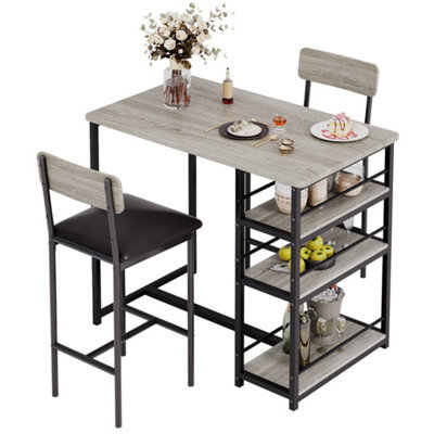 Grey 3-Piece Bar Table Set, With 2 Counter Height Bar Stools - image 1