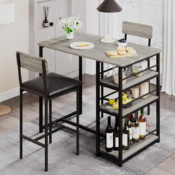 Grey 3-Piece Bar Table Set, With 2 Counter Height Bar Stools - thumbnail 3