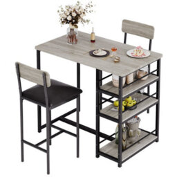 Grey 3-Piece Bar Table Set, With 2 Counter Height Bar Stools - thumbnail 1