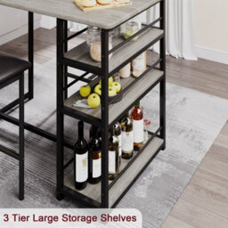 Grey 3-Piece Bar Table Set, With 2 Counter Height Bar Stools - thumbnail 4