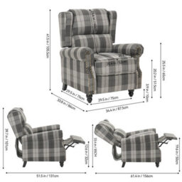 High Wing Back Armchair Tartan Fabric Chair Fireside Seat Living Room - thumbnail 2
