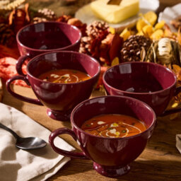 Dibor Set Of 12 Montmartre Large Malbec Red Ceramic Tea Cups Coffee Mugs H9.7Cm X Dia13.5Cm - thumbnail 2