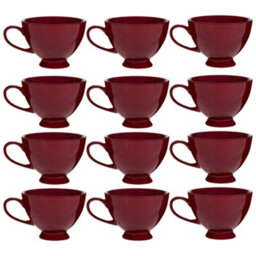 Dibor Set Of 12 Montmartre Large Malbec Red Ceramic Tea Cups Coffee Mugs H9.7Cm X Dia13.5Cm