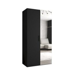 Arte Bari Ii Hinged Door Wardrobe 100Cm In Black - Bold, Mirrored Sophistication For Compact Spaces - thumbnail 2