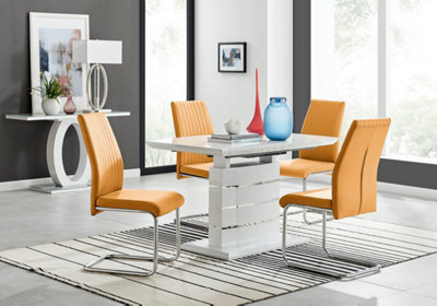 Furniturebox Renato 120Cm High Gloss Extending Dining Table And 4 Mustard Lorenzo Chairs - image 1