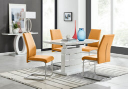 Furniturebox Renato 120Cm High Gloss Extending Dining Table And 4 Mustard Lorenzo Chairs