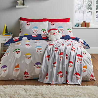 Catherine Lansfield Christmas Santa Spec-Tacular Grey Duvet Cover Set Double Bedding Set - image 1