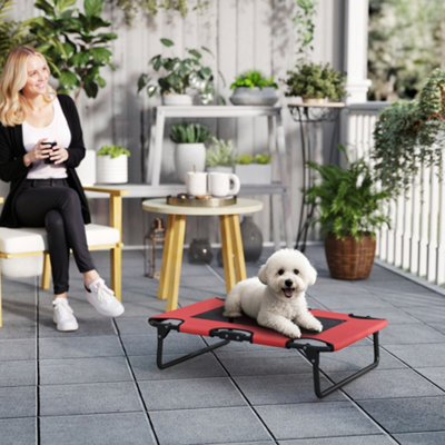 Pawhut Raised Dog Bed With Breathable Mesh For S & M Dogs, Red - image 1
