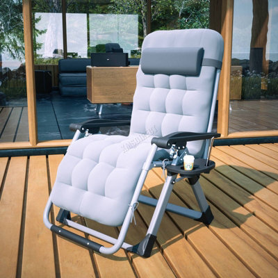 Birchtree Zero Gravity Chairs Sun Recliner Lounger With Cushion Foldable Chair Patio Garden Grey - image 1
