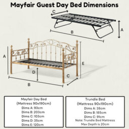 OAT Home Mayfair Antique Brass Effect Single French Metal Day Bed Frame & Guest Trundle - thumbnail 9