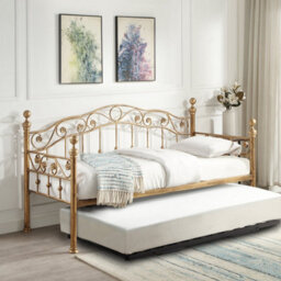 OAT Home Mayfair Antique Brass Effect Single French Metal Day Bed Frame & Guest Trundle