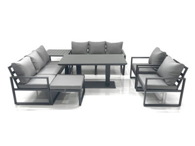 Fimous Garden Sofa Set Aluminium Furniture Rising Dining Tabe Set With 2 Chair Big Footstool Side Table Dark Grey - image 1