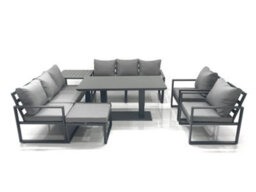 Fimous Garden Sofa Set Aluminium Furniture Rising Dining Tabe Set With 2 Chair Big Footstool Side Table Dark Grey - thumbnail 2