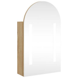 Berkfield Bathroom Mirror Cabinet With Led Light Arched Oak 42X13X70 Cm - thumbnail 2