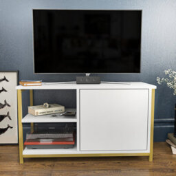 Decorotika Muskegon Tv Stand Tv Unit For Tv's Up To 63 Inch Gold And White