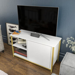 Decorotika Muskegon Tv Stand Tv Unit For Tv's Up To 63 Inch Gold And White - thumbnail 2