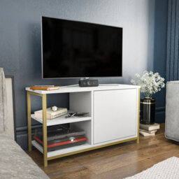 Decorotika Muskegon Tv Stand Tv Unit For Tv's Up To 63 Inch Gold And White - thumbnail 3