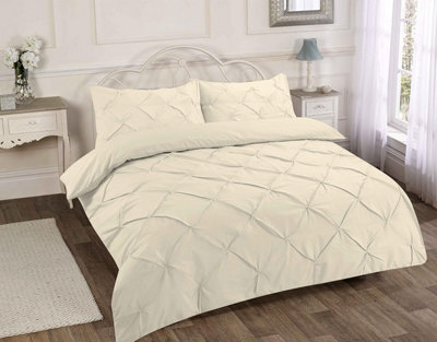 Homes & Linen Pintuck Pinch Pleated Alexandra Duvet Cover Set Easy Care Polycotton Bedding Se